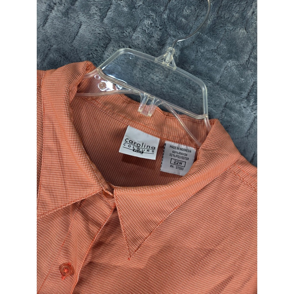 Carolina Colours Plus Orange Micro Check Short Sleeve Button Up Shirt 22W